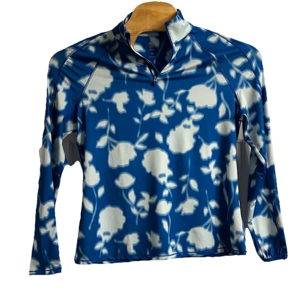G/FORE Womens Floral‎ Camo Tech Jersey Quarter Zip Golf Pullover XL Blue